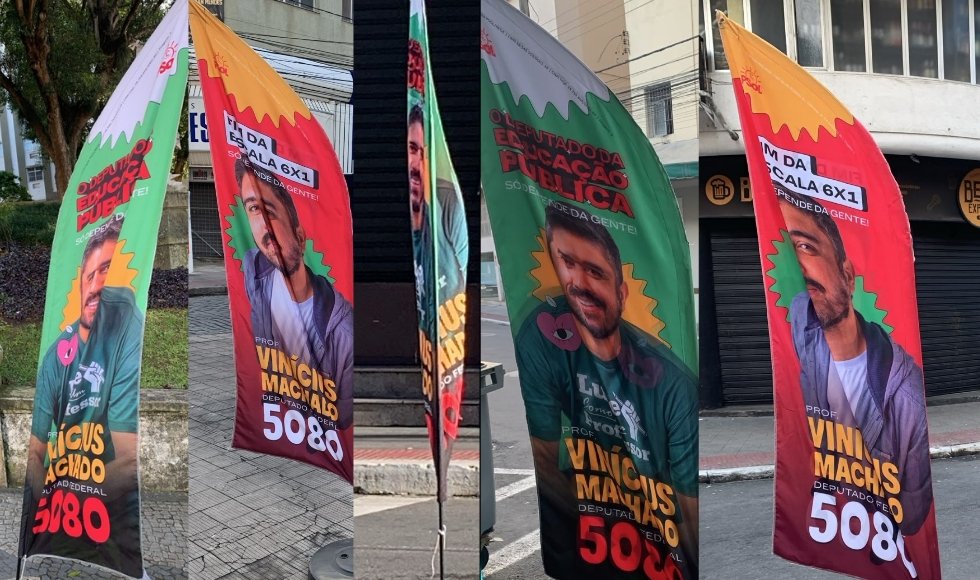 Ataque político: campanha de Vinicius Machado denuncia desaparecimento de windbanners